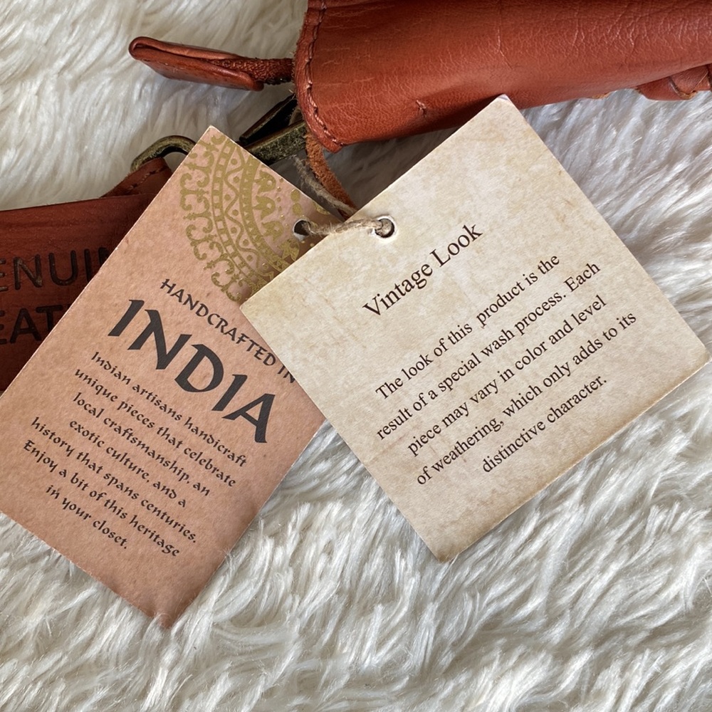 Genuine Leather Burnt Orange Tote Bag with Perforated Detail - Picture 7 of 13